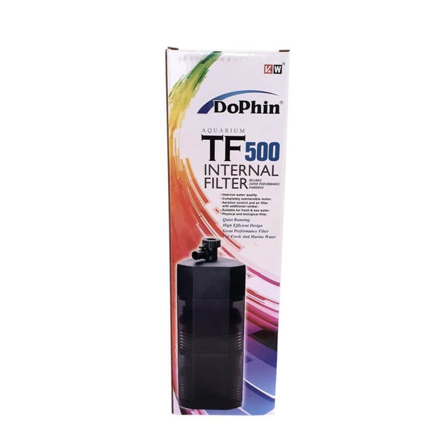 Dophin TF500 Internal Filter packaging for aquariums, designed for optimal water quality and aeration control.
