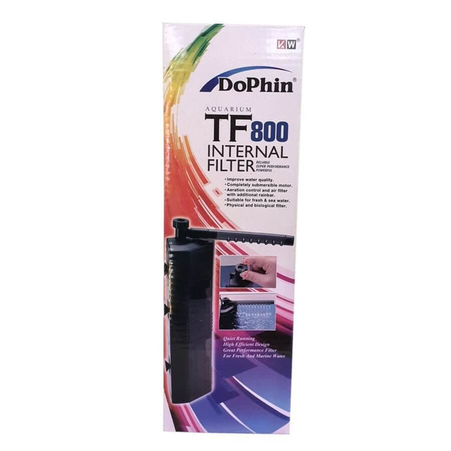 Dophin Triangle TF800 Internal Filter packaging showcasing features for improved water quality and aeration control.
