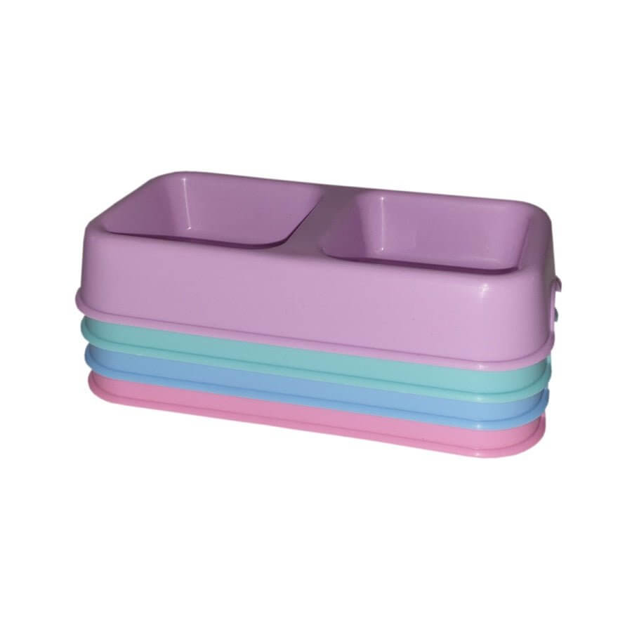 Small double diner pet bowl in pastel colors, designed for food and water for smaller pets and puppies.