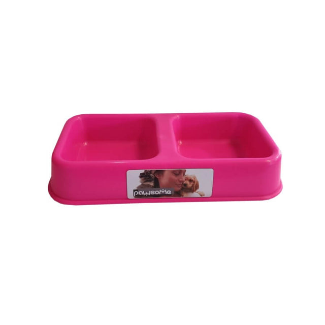 Small pink Double Diner pet bowl for food and water, designed for small pets and puppies.
