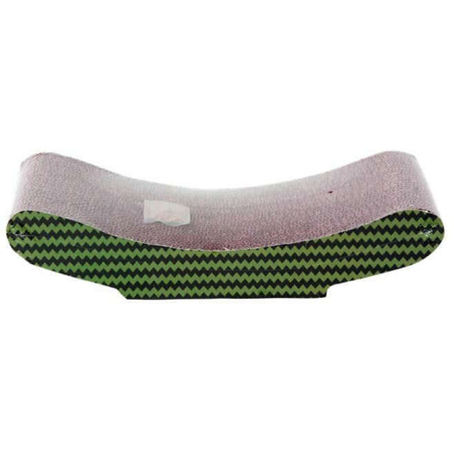 Eco-friendly Lounge Chair Cat Scratcher made from recyclable cardboard with grooved design for cats. Size: 46 L x 23 W x 6 H cm.