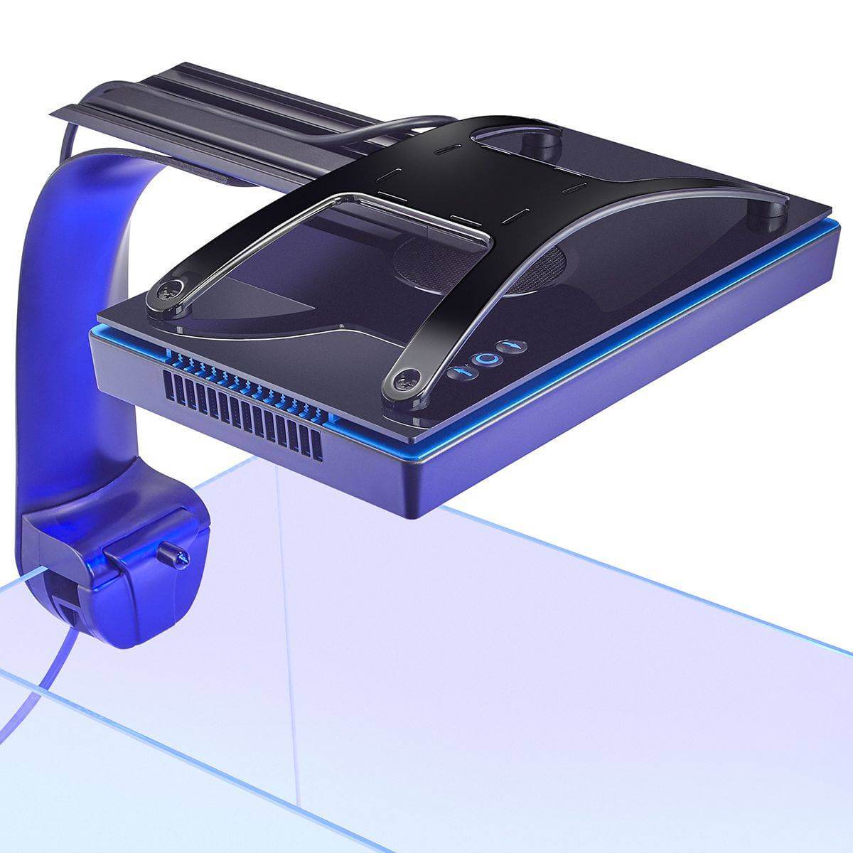 RMS XR30 G5 & G6 Tank Mount System securely holding EcoTech Marine Radion overhead for optimal aquarium lighting.