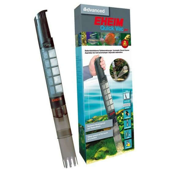EHEIM Quick Vac Pro Battery Gravel Cleaner with packaging, designed for effective aquarium dirt removal and maintenance.