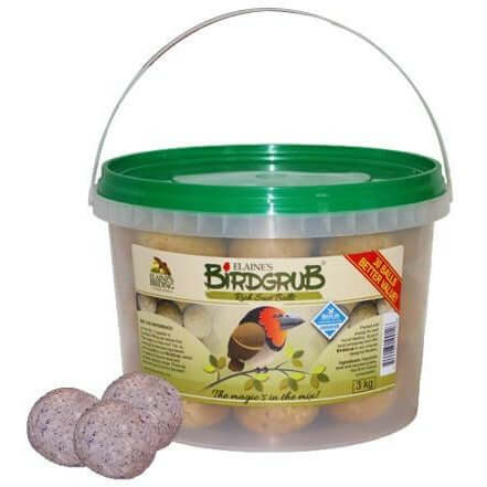 Elaine's Birding Mini Suet Ball Bucket with 30 energy-packed suet balls for wild birds, perfect for garden feeding.