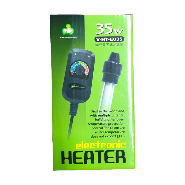 Electronic Mini Aquarium Heater 35w with temperature control and patented design for optimal tank heating.