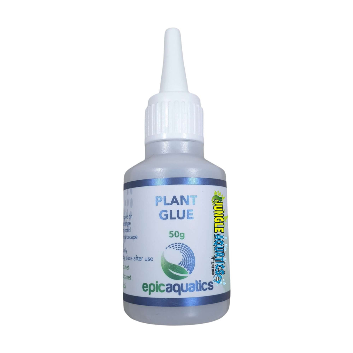 Epic Aquatics Plant Glue 50g bottle for aquatic plants, featuring easy application for hardscapes and optimal binding.