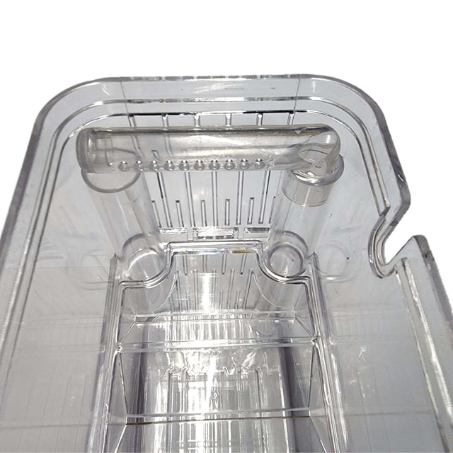 Clear fish isolation and breeding box, featuring compartments for safe aquatic pet environments.