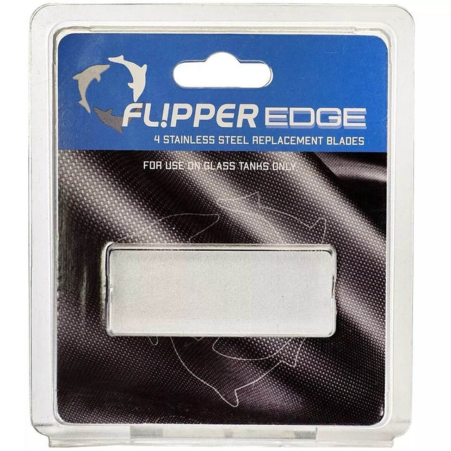 Flipper Edge stainless steel replacement blades pack for glass aquariums, includes four reversible blades.