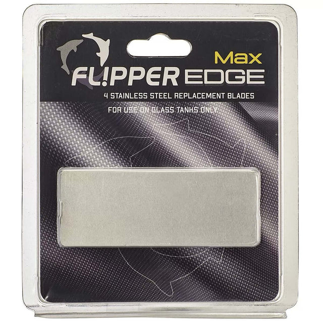Flipper Edge Max stainless steel replacement blades pack for glass tanks, including four high-quality blades.