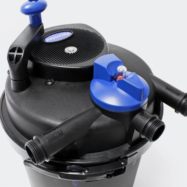 Grech Pond Bio Pressure Filter with UV, featuring a user-friendly cleaning handle and efficient waste removal system.