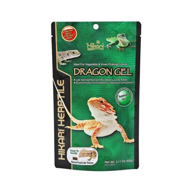 Hikari Dragon Gel 60g packaging for vegetable and insect-eating lizards like bearded dragons and geckos.