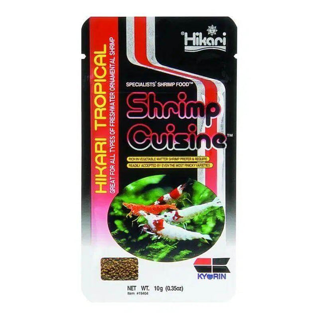 Hikari Tropical Shrimp Cuisine 10g pack for freshwater shrimp, rich in vegetables and nutrients for optimal health.