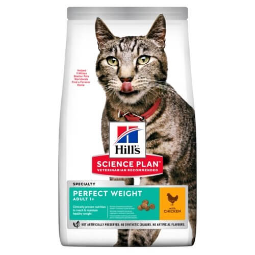 Hill's Science Plan Adult Perfect Weight Cat Food with chicken flavor, ideal for maintaining healthy weight in cats.