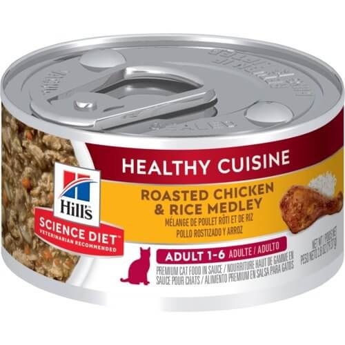 Hill's Science Diet Healthy Cuisine Roasted Chicken & Rice Medley canned cat food for adult cats 1-6 years, 79g.