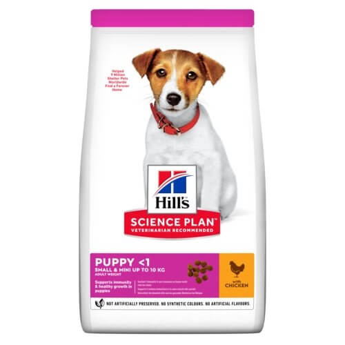 Hill's Science Plan Puppy Small & Mini Chicken dog food bag, suitable for puppies up to 10 kg with high-quality nutrition.