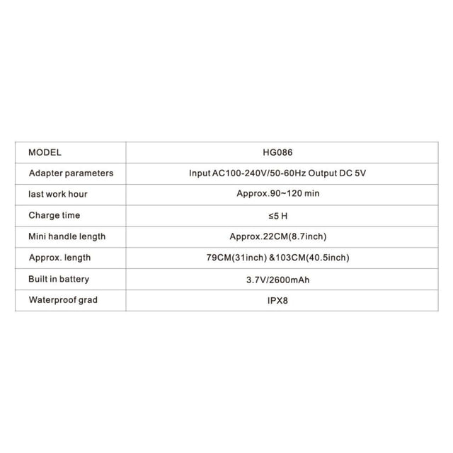 Specifications of Hygger Aquarium 6 in 1 Electric Cleaning Brush with model details and technical parameters.