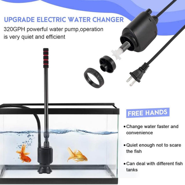 Hygger electric water changer, 320GPH pump for quiet, efficient water changes in fish tanks, enhancing aquarium maintenance.
