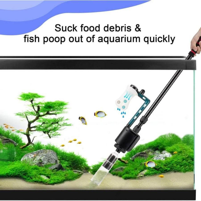 Hygger Fish Tank Gravel Cleaner removing food debris and fish waste efficiently from a vibrant aquarium.