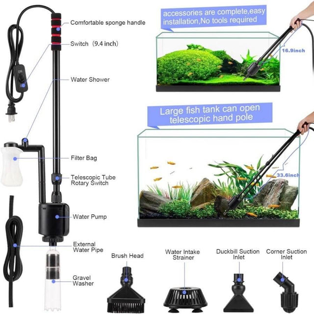 Hygger Fish Tank Gravel Cleaner with multi-purpose features and accessories for easy aquarium maintenance and water changes.