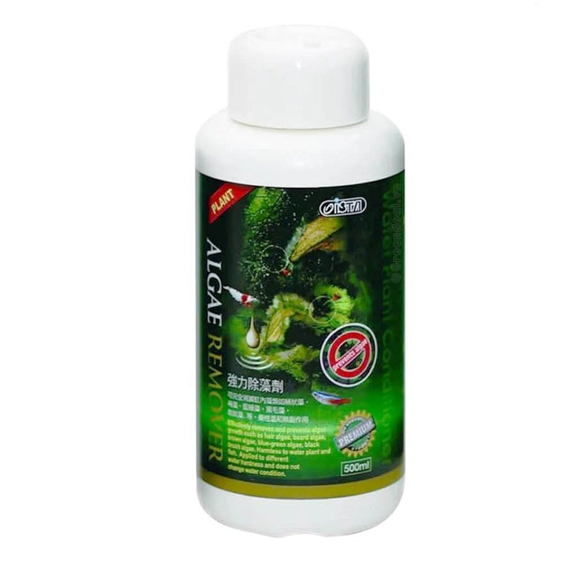 Ista Algae Remover bottle for aquariums, effective against various algae types, safe for fish and plants, 500ml size.