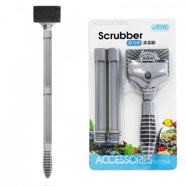 Ista Scrubber Long with ergonomic grip and flexible connection for easy aquarium cleaning. Includes packaging and components.