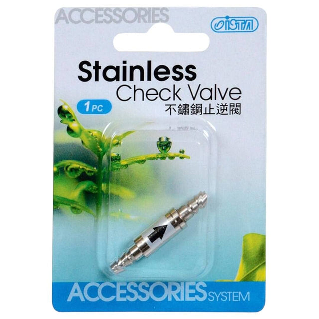 ISTA Stainless Steel CO2 Check Valve in packaging, showcasing durable design for aquarium setups.