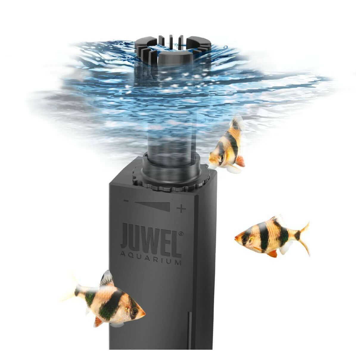 Juwel EccoSkim Surface Skimmer in water with fish, designed for effective aquarium surface cleaning and filtration.