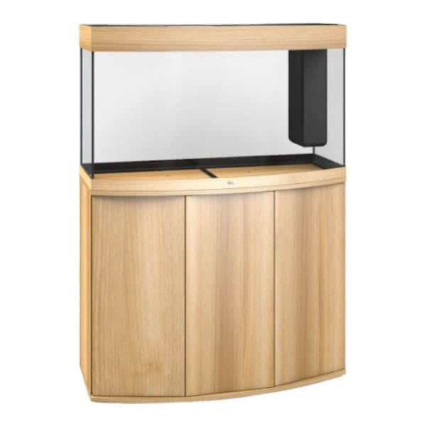 Juwel Vision Aquarium and Cabinet with curved front panel, elegant wood finish, perfect for showcasing an underwater world.