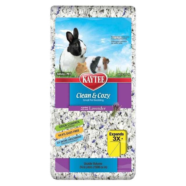 Kaytee Clean & Cozy Lavender small pet bedding 24.6L, super-soft, absorbent, 99.97% dust-free, ideal for rabbits and guinea pigs.