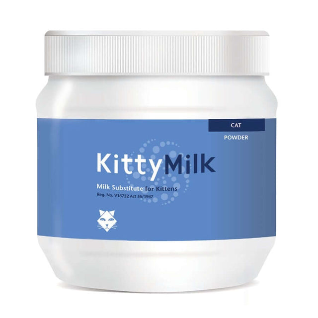 KittyMilk milk substitute for kittens in a 250g container, providing essential nutrition for orphaned and nursing cats.