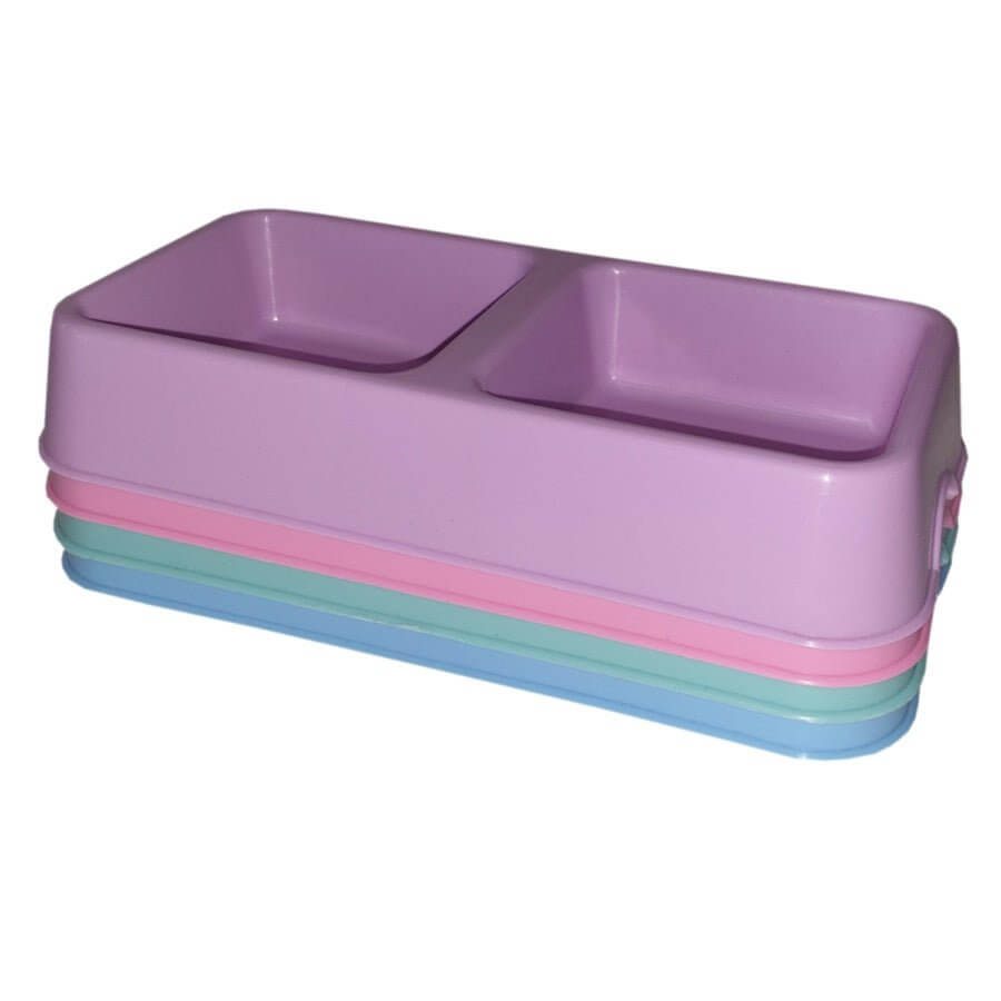 Large double diner pet bowl in pastel colors, perfect for feeding food and water to pets or accommodating multiple pets.
