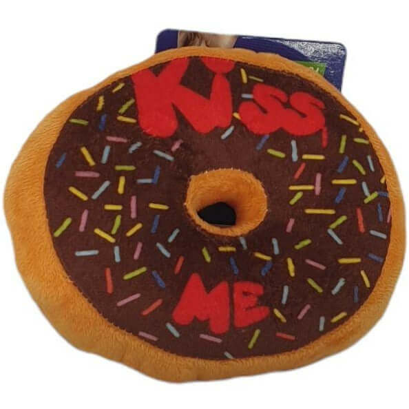 Marltons Plush Donut Dog Toy, 14.5cm, featuring 'Kiss Me' text and colorful sprinkles. Soft and playful for dogs.
