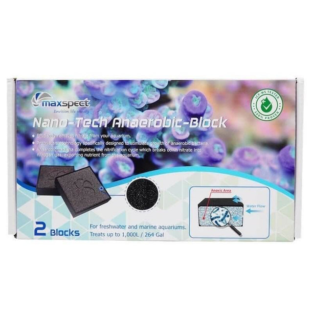 Maxspect Nano-Tech Anaerobic Block for aquariums, effective nitrate removal, includes 2 blocks for freshwater and marine use.