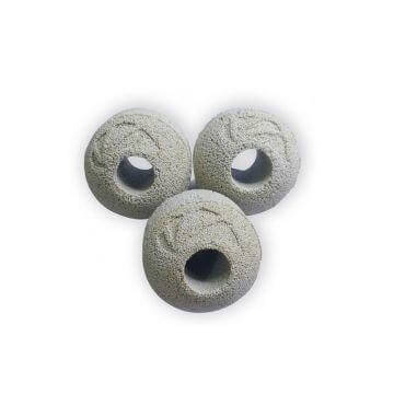 Three Maxspect Nano-Tech Bio-Spheres filter media for freshwater and marine aquariums, promoting bacterial growth and filtration.