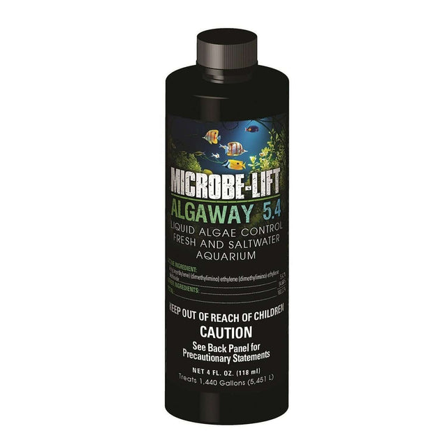 Microbe-Lift Algaway 5.4 liquid algae control for fresh and saltwater aquariums, 4 fl oz bottle.