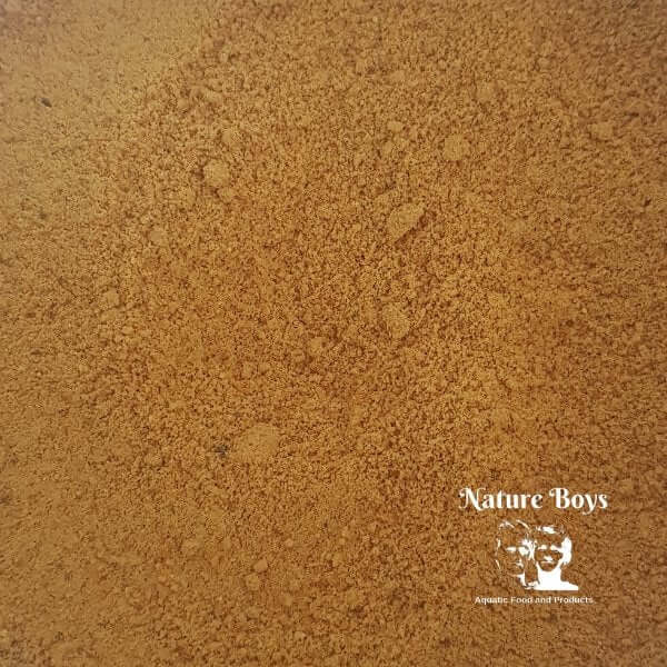 Nature Boys Bee Pollen Treat powder for freshwater tropical shrimp, showcasing its fine texture and rich golden color.