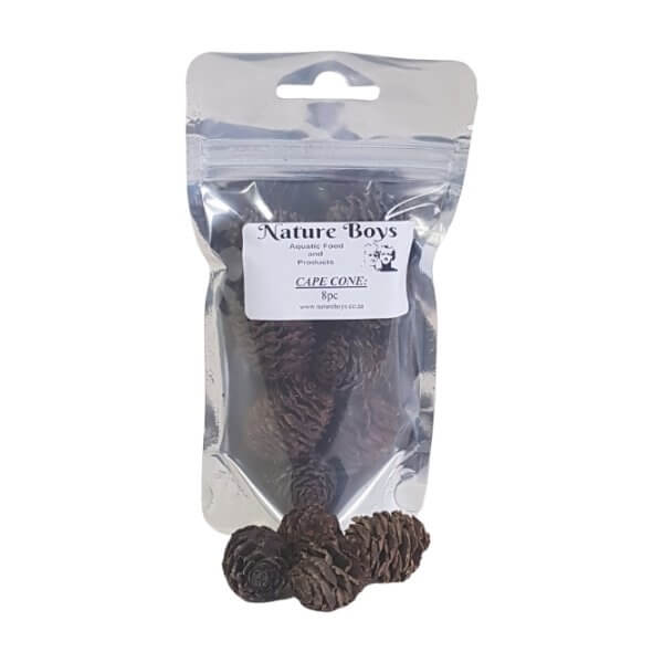 Nature Boys Cape Cones package for shrimp care, promoting healthy aquatic environments and natural tannin release.
