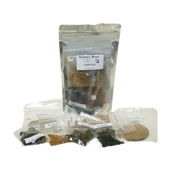 Nature Boys Combo Pack with various aquatic ingredients for shrimp hobbyists, featuring high-quality food and supplements.
