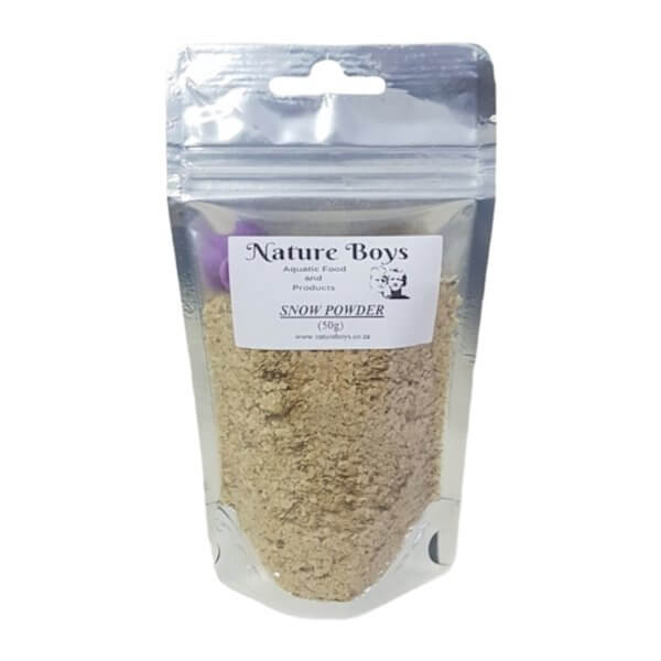 Nature Boys Snow Powder aquatic food for shrimp in resealable packaging, 50g, nutritious and specialized formula.
