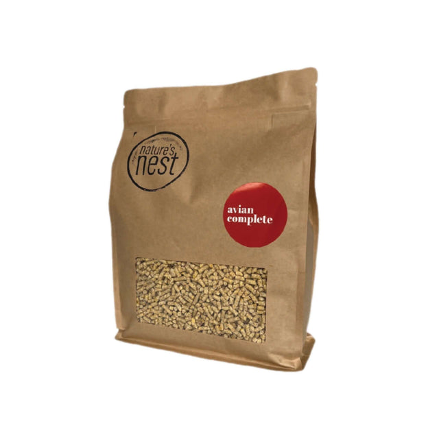 Nature's Nest Avian Complete 1kg bag of high-quality extruded bird food pellets for balanced nutrition.