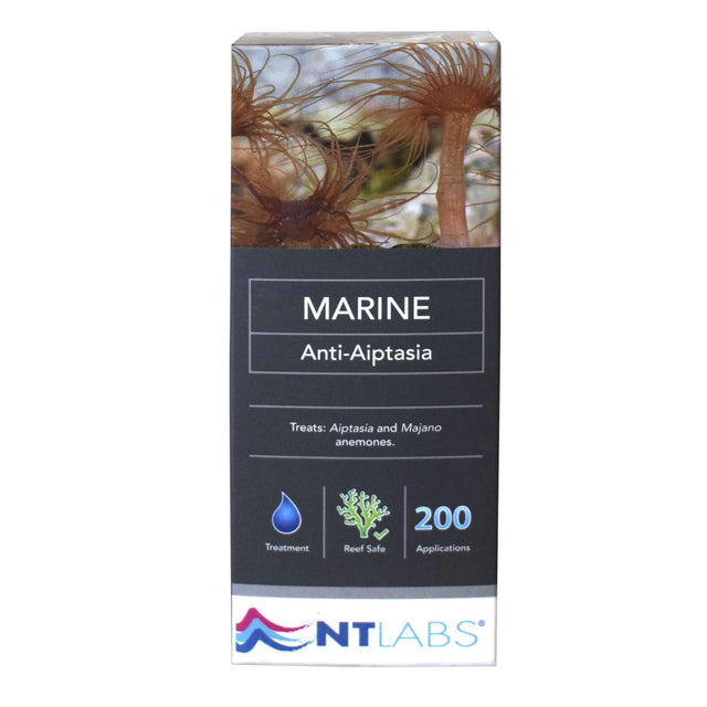 NT Labs Marine Anti-Aiptasia treatment packaging for Aiptasia and Majano anemones, safe for reef aquariums.