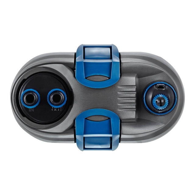 Oase FiltoSmart Thermo 100 top view, showcasing dual inlet and outlet connections for efficient water filtration.