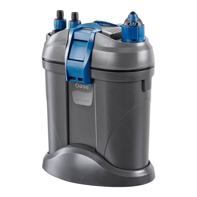 Oase FiltoSmart Thermo 100 external view showcasing its large filter surface and adjustable connectors for effective filtration.