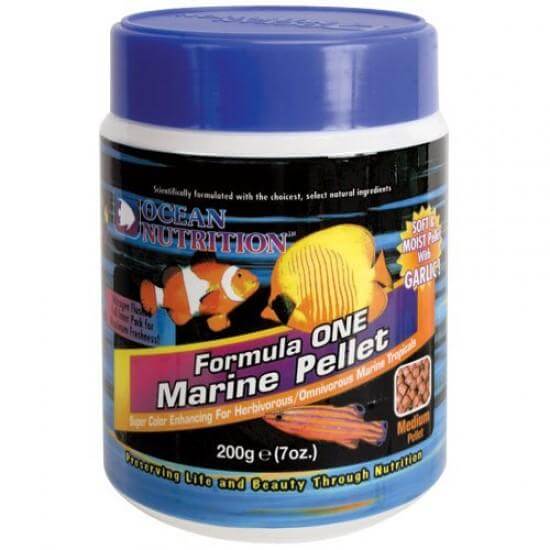 Ocean Nutrition Formula One Marine Pellets 200g for healthy, vibrant fish with garlic and krill for enhanced color and digestion.