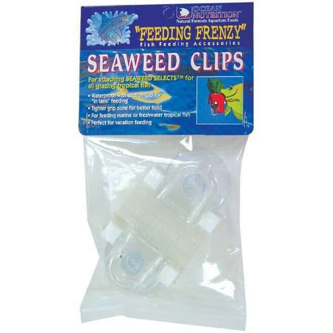 Ocean Nutrition Seaweed Clips pack for aquarium feeding, designed to hold seaweed for tropical fish grazing.