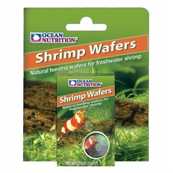 Ocean Nutrition Shrimp Wafers 15g packaging for freshwater shrimp feeding, promoting healthy aquarium diets.