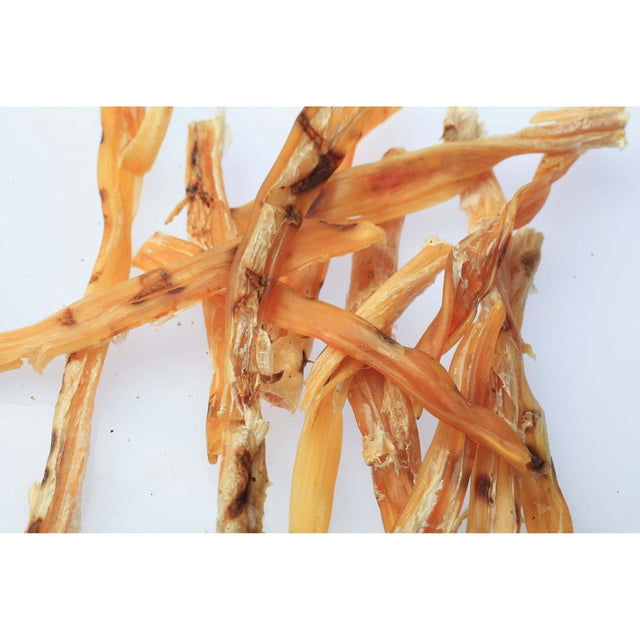 Ostrich Treats Dental Floss for dogs, featuring natural ostrich meat strips promoting dental health.