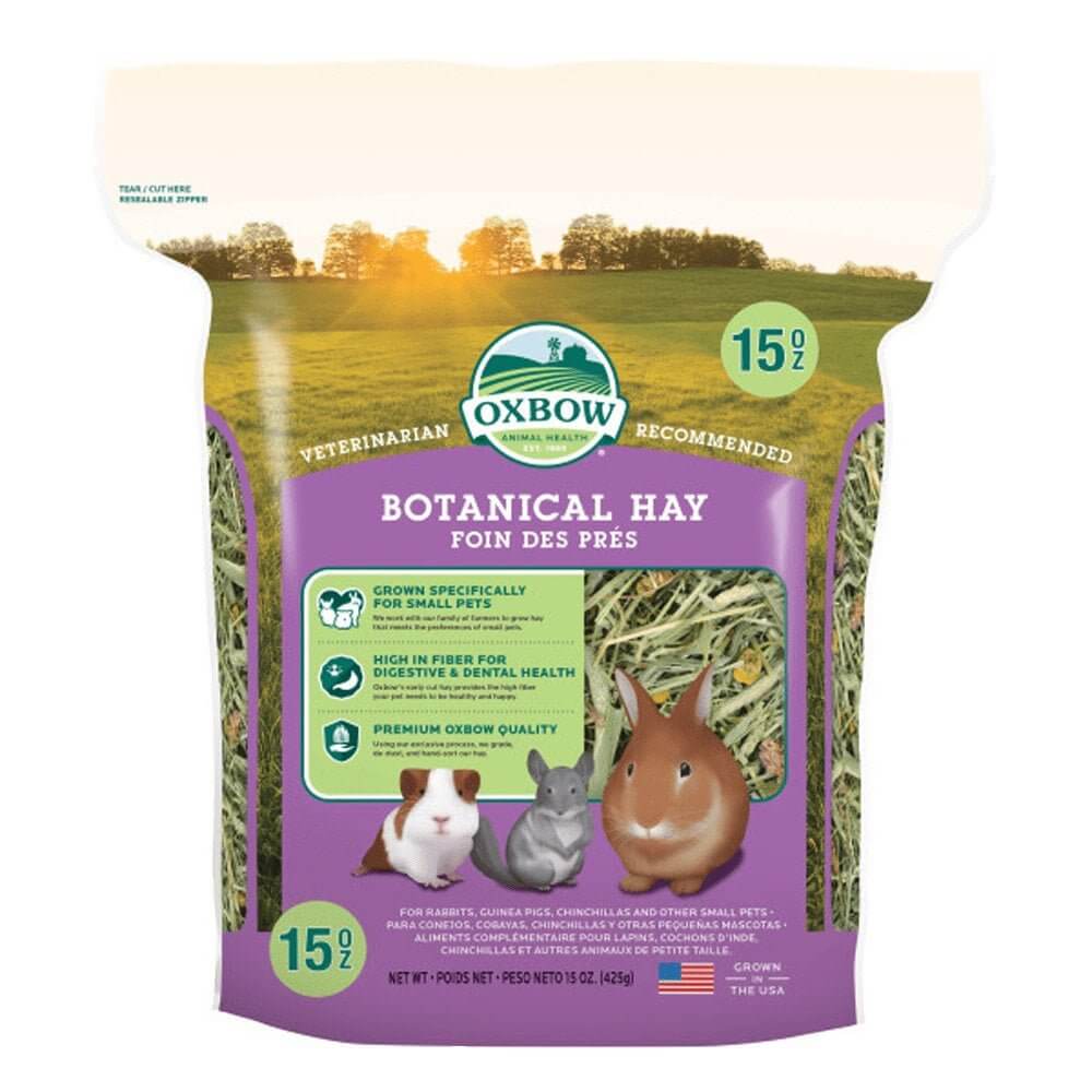 Oxbow Botanical Hay 425g package featuring small pets with high fiber for digestive health and premium quality.