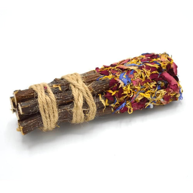 Oxbow Enriched Life Apple Stick Bouquet featuring colorful petals and safe natural materials for pet enrichment.