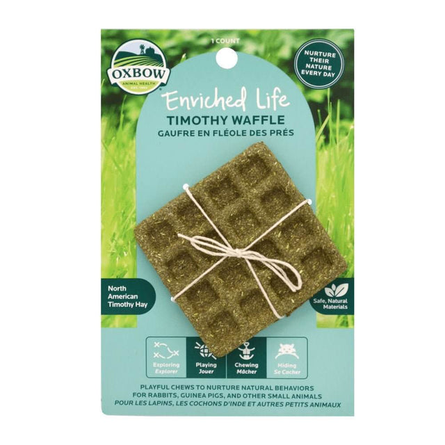 Oxbow Enriched Life Timothy Waffle chew toy for pets, supporting natural behaviors like exploring and chewing.